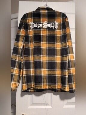 Dogg Supply by Snoop Dogg Yellow Black Plaid Fleece Button Up Lounge Shirt
